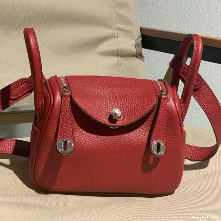 Palladium Mini Hardware In Togo Lindy Bag Leather Hermes Red 0502